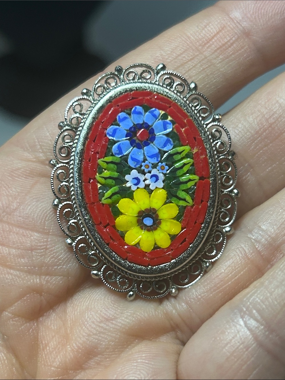 Glass Mosaic Brooch Pin Stamped Italy - Picture 3 of 7